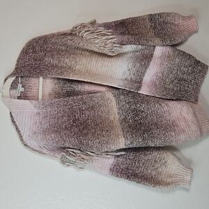 Frye & Co. Open Front Ombre Knit Cardigan Fringe Sleeve Women’s Size L